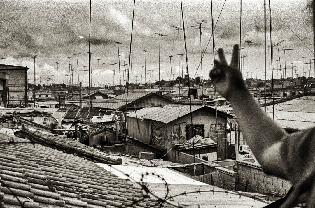 Many television antennas on Songtan, Korea rooftops in 1976.