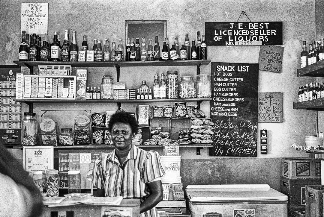 A roadside cafe and owner in Barbados in 1988.